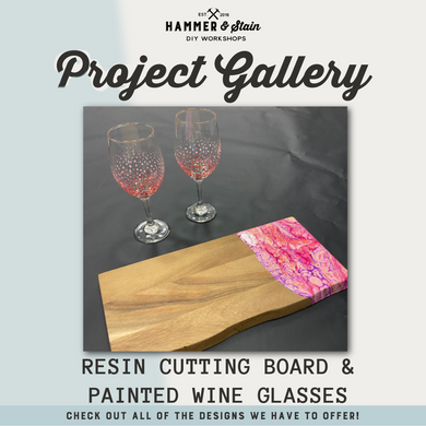 Resin Cutting Board and Painted Wine Glass
